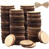 Kurtzy Dischetti Legno Grezzo (100pz) - 3-5 cm di Diametro, 5 mm di Spessore - Cerchi Fette Preforate e 20m Spago Iuta -Dischi con Corteccia e Finitura Liscia per Artigianato e Decorazioni