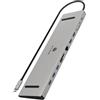 ICY BOX Docking station USB-C con 3 uscite video, Power Delivery fino a 100 W, 2 HDMI, VGA, 3 USB 3.0, lettore di schede SD/microSD, Gigabit LAN, alloggiamento in alluminio