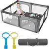 dearlomum Box per bambini con tappetino morbido, extra large, area giochi sicura per interni ed esterni, con base antiscivolo, facile da montare e riporre, senza BPA (150 x 180 x 66 cm, grigio)