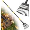DAKEPOLE Rastrello da giardino, 150 cm, stabile, 11 denti in metallo, larghezza 21 cm, manico in acciaio regolabile, per la raccolta di detriti sotto aiuole, piante delicate, prato, cortili