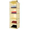 QILZO Organizzatore armadio vestiti 30x30x100 cm Organizer per vestiti tessuto 5 ripiani Mensola sospesa fissaggio Portaoggetti Pieghevole Salvaspazio Armadio Interno magliette, pantaloni, borse