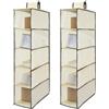 Minnhua 2 Pezzi Ripiani per Armadio Interno, Organizzatore Armadio con 5 Scomparti, Pieghevole Porta Borse, Organizer da Appendere per Calze, Maglioni, Cappelli, Scarpe (Beige)