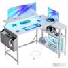 DOMSHOCT Scrivania da gioco a forma di L con luci LED e prese di corrente, 120 x 80 cm, tavolo angolare per computer con borsa portaoggetti, ripiani regolabili e grande supporto per monitor