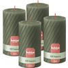 Bolsius Rustic Pillar Candles - Rigate - Verde Oliva - Set di 4 - 13 cm - Candele Decorative per la Casa - Realizzate con Cera Naturale di Origine Vegetale - Senza Olio di Palma