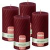 Bolsius Rustic Pillar Candles - Rigate - Rosso - Set di 4 - 13 cm - Candele Decorative per la Casa - Realizzate con Cera Naturale di Origine Vegetale - Senza Olio di Palma