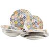 MÄSER Serie Amarante Servizio da tavola 12 pezzi per 4 persone con decorazione speciale per piastrelle, set di piatti fondi, piatti piani e piatti da dessert con decorazioni colorate in gres