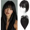 SARO-UP Topper per capelli umani con frangia per donne con capelli diradati, base svizzera, 25,4 cm, nero (1B)