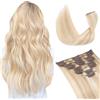 TESS Extension Capelli Veri Clip #18P613 Biondo Oro/Blonde, 8pcs 18 clips Remy Human Hair con Clip Riutilizzabile Invisibile Lisci 40cm 65g