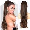 PORSMEER Coda Capelli Extension con Coulisse,Ponytail Capelli Lungo Lisci Onda ondulato naturale coda di cavallo capelli sintetica Posticci Extension Capelli per Donna,bionda marrone scuro 65cm