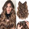 TESS Extension Capelli 50 cm, Marrone cioccolato con biondo caramello Extension Filo Invisibile Fascia Unica Ondulato 140g Estensione di capelli Sintetici con 4 Clip, 2 Fili Regolabili e Un Pettine