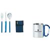 Ferrino Travel, Set Cucchiaio, Forchetta e Coltello Blu &, Tazza con Moschettone Grigio