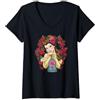 Disney Beauty And The Beast Belle Roses Maglietta con Collo a V