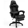 BAKAJI Sedia Poltrona Gaming Scrivana Ufficio Casa in Ecopelle Schienale Reclinabile Cuscino Lombare Poggiatesta Rotazione 360 Gradi Direzionale Altezza Regolabile 5 Ruote (Full Black)