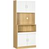 HOMCOM Mobile Dispensa Alto in Truciolato a 4 Ante con Armadietti e Ripiano Aperto, 80x40x180 cm|Aosom