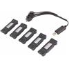 Dilwe Batteria al Litio 3.7V 600mAH, Batteria Drone con Cavo di Ricarica 5 in 1, Batteria Portatile RC per Elicottero Aereo per E58 L800 JY019 RC Quadcopter Pezzo di Ricambio
