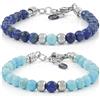 10:10 Bracciali Coppia Lui e Lei con Pietre Naturali da 6 mm Lapislazzuli e Turchese Aulite. Braccialetto Regolabile, Resistente. Made In Italy (Lapis-Turchese)