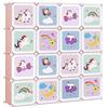 SONGMICS Armadio Cameretta, Guardaroba Modulare a 16 Cubi con Ante, Libreria Bambini, Scaffale Porta Giochi in Plastica, Mobile Porta Giocattoli, Scarpiera, 123 x 31 x 123 cm, Rosa LPC906P01