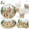 Heboland 100pcs Piatti Carta Compleanno Animali del Bosco per 25 Ospiti, Decorazioni Compleanno Tema Animali del Bosco Stoviglie Bosco Foresta Piatti e Bicchieri per Feste 1 Anno Bimbo