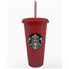 STARBUCKS Christmas Siren Logo riutilizzabile plastica rosso freddo tazza 24 Fl Oz festive Holidays