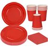 MestectPET 56 Pezzi Stoviglie per Feste Rosso, Piatto Tazze e Tovaglioli di Carta per 16 Ospiti, Set di Stoviglie per Compleanno Matrimonio Baby Shower Decorazioni per Tavola
