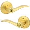 Kwikset Sedona Maniglia per porta d'ingresso con serratura e chiave, serratura di sicurezza reversibile con leva esterna, per ingresso frontale e camera da letto, in ottone satinato, resistente al