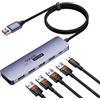 QUUGE Hub USB 3.2 con 4 Porte USB-A e Tipo C 5V2A, Sdoppiatore Multi USB 3.2 Alluminio Adattatore con Nylon Cavo Lungo 120cm & LED, Plug & Play per Mac, iMac, Laptop, Desktop, Chiave USB Disco Rigido