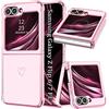 Yutwo Custodia per Samsung Galaxy Z Flip 6/7 FE 5G, Antiurto con Motivo Cuore e Cornice Placcata in Oro, Finitura Liscia e Lucida, Colore Rosa