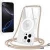 Jrkvniv Magnetica Trasparente Cover per iPhone 16 Pro Max con Cordino, Compatibile con Magsafe, Trasparente Ultra Sottile Silicone TPU Antiurto Custodia con Collana Laccio per iPhone 16Pro Max, Cachi