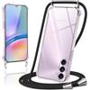 Oelrstfe Cover con Cordino per Samsung Galaxy A05s, Trasparente Silicone Custodia con Regolabile Collana Laccio Tracolla, Antigraffio Proteggere Case Corda per Samsung A05s, Nero
