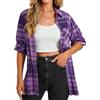 Enmain Camicetta Donna Camicia Elegante Camicia Maniche Lunghe Casual Boyfriend Camicie Scozzese Casual Button Down Bluse Viola 2XL