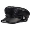 Nanwansu Cappello da donna con visiera in pelle PU, nero, Taglia unica