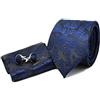 Sweet Leaf Cravatta da uomo, Fazzoletto da Taschino e Gemelli Blu Scuro Paisley - 100% seta - Classico, Elegante e Moderno - (Confezione Regalo, ideale per un matrimonio, con un abito)