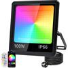 Indmird Faretto LED RGB 50W, Faro Led Rgb Esterno con 360° Telecomando e APP Bluetooth IP66 Impermeabile Proiettori RGB 16 Milioni di Colori Dimmerabile Faretti rgb per Esterni Festa Halloween