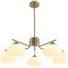 KCO Lighting Lampadario a 5 luci Globe Flush Mount Sputnik Lampadari moderno a sospensione in ottone oro Apparecchio di illuminazione con sfera di vetro al latte Lampadario per l'isola della cucina