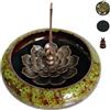 KOPYFANTAP Bruciatore di Incenso Ceramica con Portaincenso di Loto, Verde | Incensiere con Supporto a Forma di Zucca e Coperchio per Bastoncini, Incenso Conico, Yoga, Meditazione, Decorazione Domestica