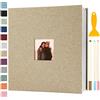 Semfalbuums Album Fotografico Autoadesivo 33x32 CM in Lino Album Portafoto Personalizzabile Scrapbook Photo Album Fotolibro Ricordi Nascita Matrimonio Travel Journal Guest Book, 120 Pagine Cachi