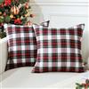 JOTOM Set di 2 Fodere per Cuscini Buffalo Controllo Plaid Copri Cuscino per Casa Divano Auto Plaid natalizi Tartan Federe Decorative 50 x 50 cm (Rosso Bianco)