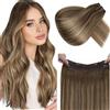 LaaVoo Extension Capelli Veri Filo Invisibile Marrone Scuro a Biondo Scuro Highlight Extension Con Filo Capelli Umani Remy Lisci 30 cm 80g #8/16/8