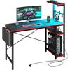 Bestier Scrivania Gaming con Prese Elettriche Integrate - Tavolo da Gioco Ergonomico con con ganci per cuffie, Illuminazione LED RGB, piccolo spazio, per Gamer Professionisti, nero fibra