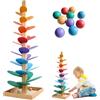 SGZIOO Albero tibetano in legno, torre tibetana, 72 cm, arcobaleno a partire da 1 anno, grande pista a a sfera con 10 biglie e 6 livelli colorati, Montessori arcobaleno, torre in legno