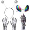 Spooktacular Creations Alien Set di accessori unici costumi di Halloween con antenna fascia, occhiali da sole, guanti argento, polvere glitterata per bomboniere per adulti