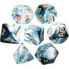 Aoriher Set di 7 Dadi DND Set di Dadi Poliedrici con Custodia Nera Set di Dadi Compatibile con Dungeons And Dragons Pathfinder Giochi di Società Gioco di Ruolo (Blu Trasparente e Bianco)
