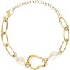 Breil, Collezione Amelié, Bracciale Donna in Acciaio IP Gold, con Perle e Catena ad Anelli Ovoidali, Elemento Fluido Centrale, Chiusura a Gancio, Lunghezza Regolabile fino a 15 cm