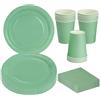 MestectPET 56 Pezzi Stoviglie per Feste Verde Salvia, Piatto Tazze e Tovaglioli di Carta per 16 Ospiti, Set di Stoviglie per Compleanno Matrimonio Baby Shower Decorazioni per Tavola