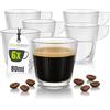 idea-station Tazzine Caffe Vetro - 6 pezzi - 80 ml - per Espresso | Prodotto in Italia + Moderne + Particolari - Tazzina Caffe doppio trasparenti Set da 6 - Bicchieri Caffe piccole con Manico