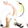 Cozary 4 Pezzi Giochi per Gatti, Gioco Gatto Interattivo con Ventosa, 1 Canna Pesca per Gatti con 2 Uccelli a Campana, Giocattolo di Intelligenza per Gatto a Bacchetta