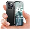 BLKE Max Mini smartphone 4G, telefono mini sbloccato 4+64 GB con schermo HD da 3,88 pollici, batteria da 2000 mAh, fotocamera da 5 MP, doppia SIM, corpo ultrasottile per telefono per bambini Nero