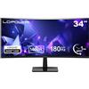 LC-Power LC-M34QC Monitor da gioco curvo 34 Zoll Ultrawide WQHD, 3440x1440 Display, 21:9, 1500R, 180Hz, 1ms MPRT, VA, HDR10, Adaptive Sync, 2xHDMI 2.0, 2xDP 1.4 [Classe di efficienza energetica F]