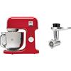 Kenwood KMX750AR Impastatrice Planetaria Kitchen Machine kMix, Robot da Cucina Mixer, 1000 W, 5 Litri, Acciaio, Plastica, Rosso & KAX950ME Accessorio Tritacarne per Impastatrice Planetaria, Argento