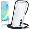 Micnkifo Cover con Cordino per Samsung Galaxy A16, Trasparente Silicone Sottile Morbido Custodia con Regolabile Collana Laccio Tracolla, Antigraffio Antiurto Proteggere Case con Corda, Nero